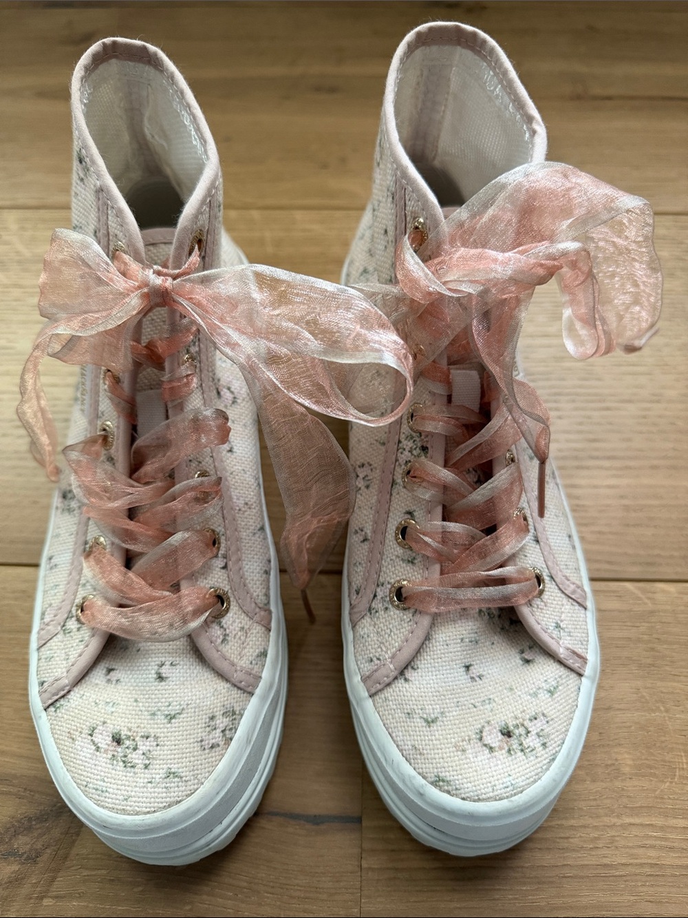 LoveShackFancy x Superga Pink Floral High-Top Canvas Sneakers